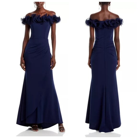 Aqua Formal Dresses & Skirts - AQUA Ruffled Neck Evening Gown-Exclusive